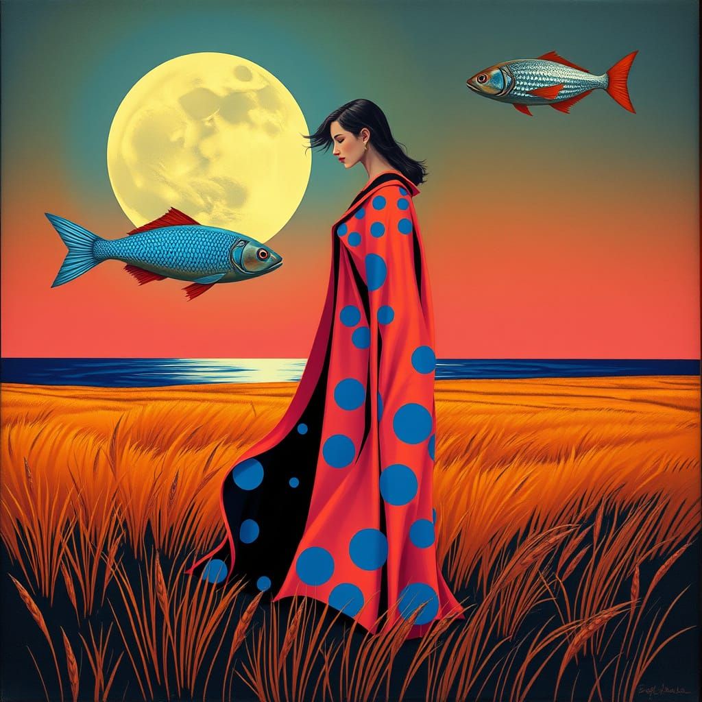 Cyberpunk Goddess in Neon Seaside Scene