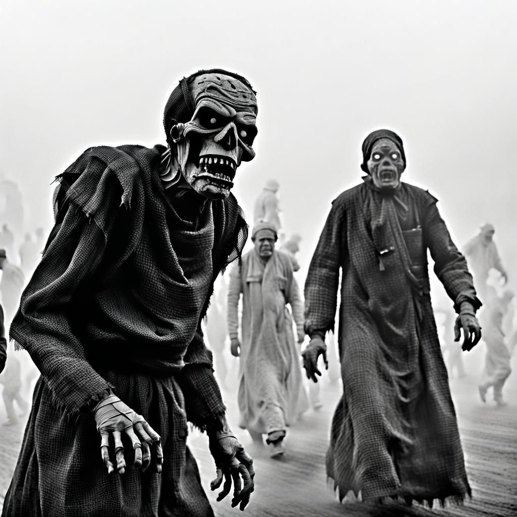 Eerie Burlap Monster at Carnival in Monochrome