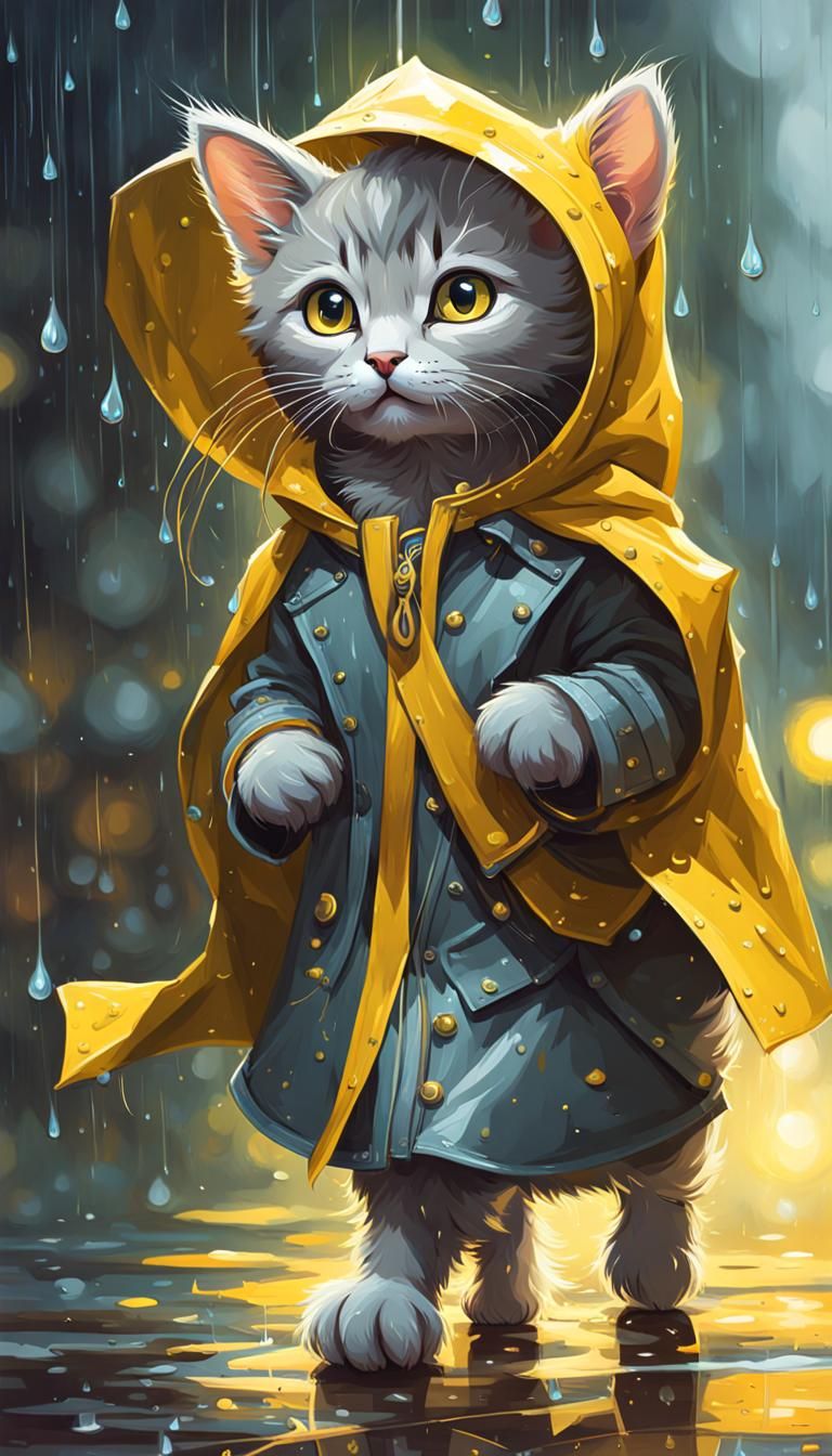 Cute Kitten in Rain Slicker Digital Art