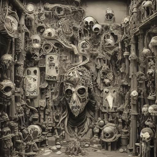 Eldritch Escher Architecture with Lanterns