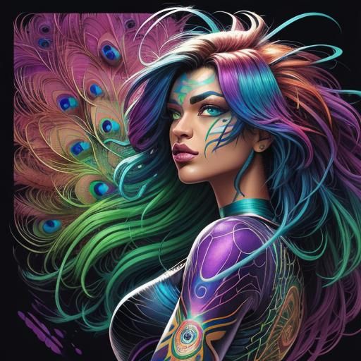 Rainbow Woman Portrait in Comic Book Style