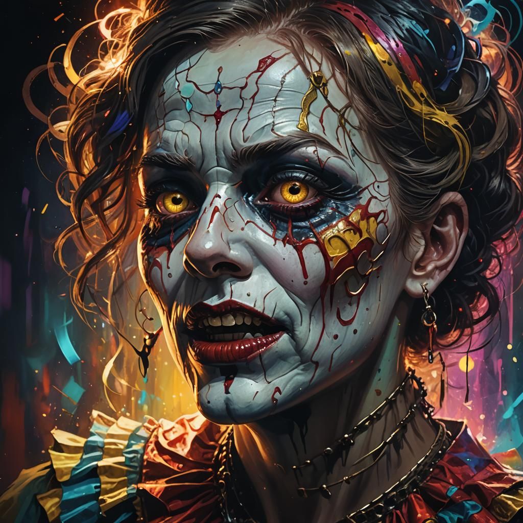 Creepy Freak Show in Hyperrealistic Splash Art