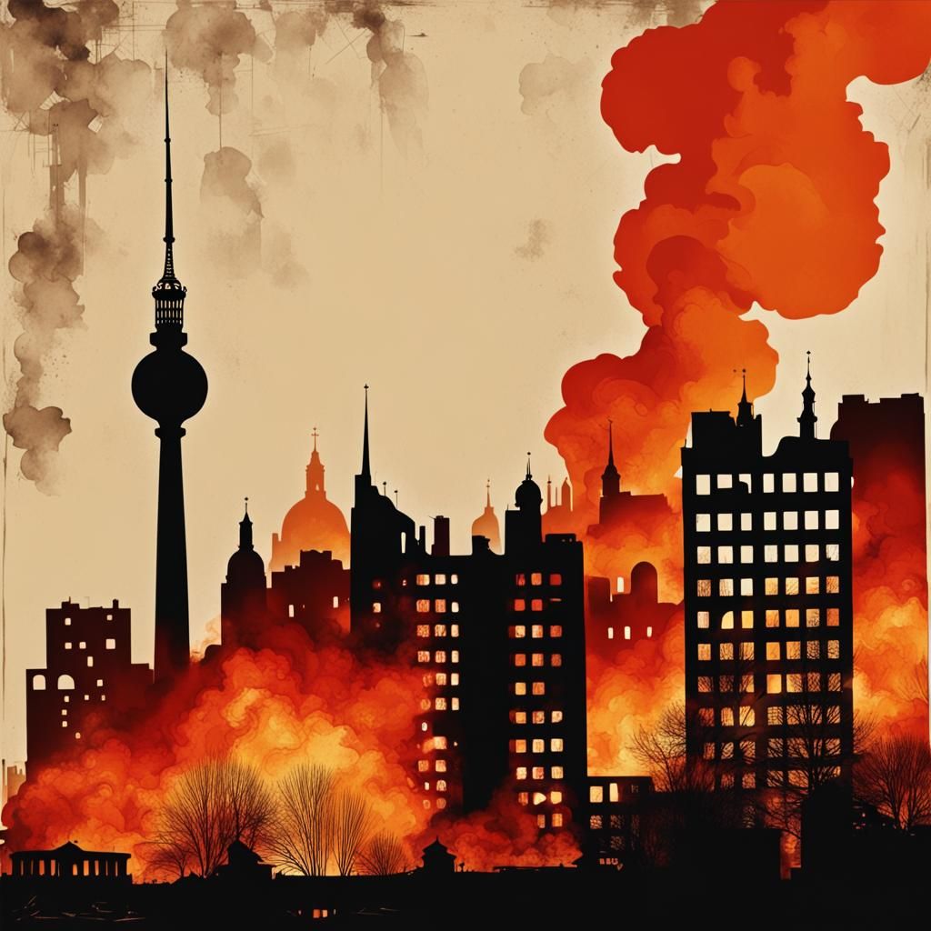 Berlin Ablaze: Expressionist Silhouette in Wart Style
