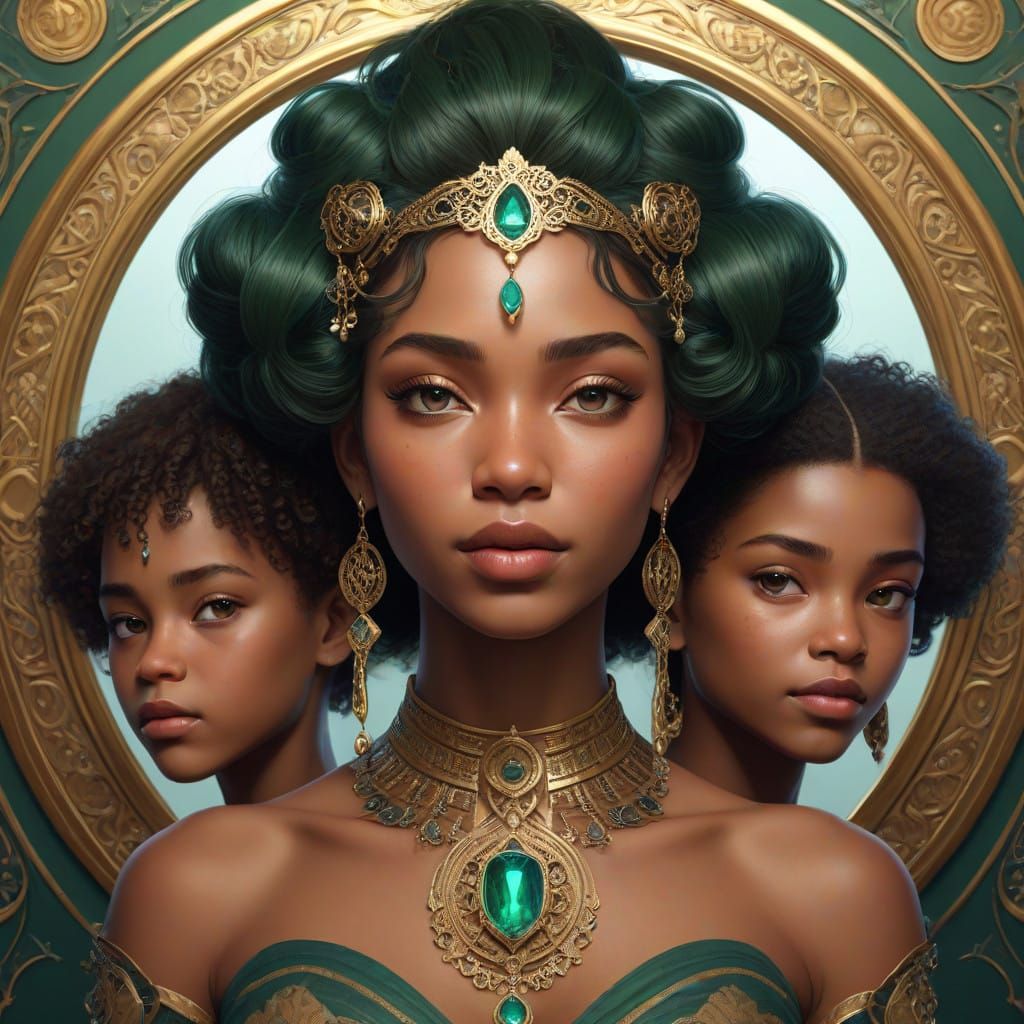 Ebony Goddesses Through Generations in Opulent Portrait