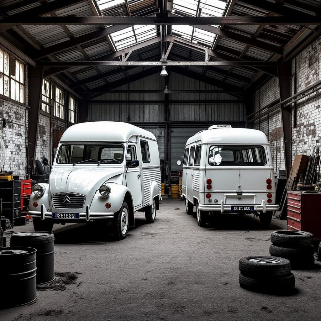 Citroën 2 CV Camper Van in Dusty Workshop