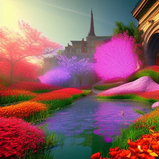 Hyperdetailed Flower Bed in Dynamic Lighting