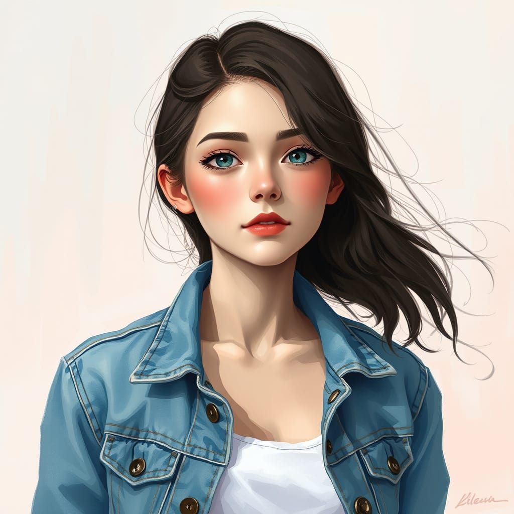 Wistful Woman Escapes Digital Canvas