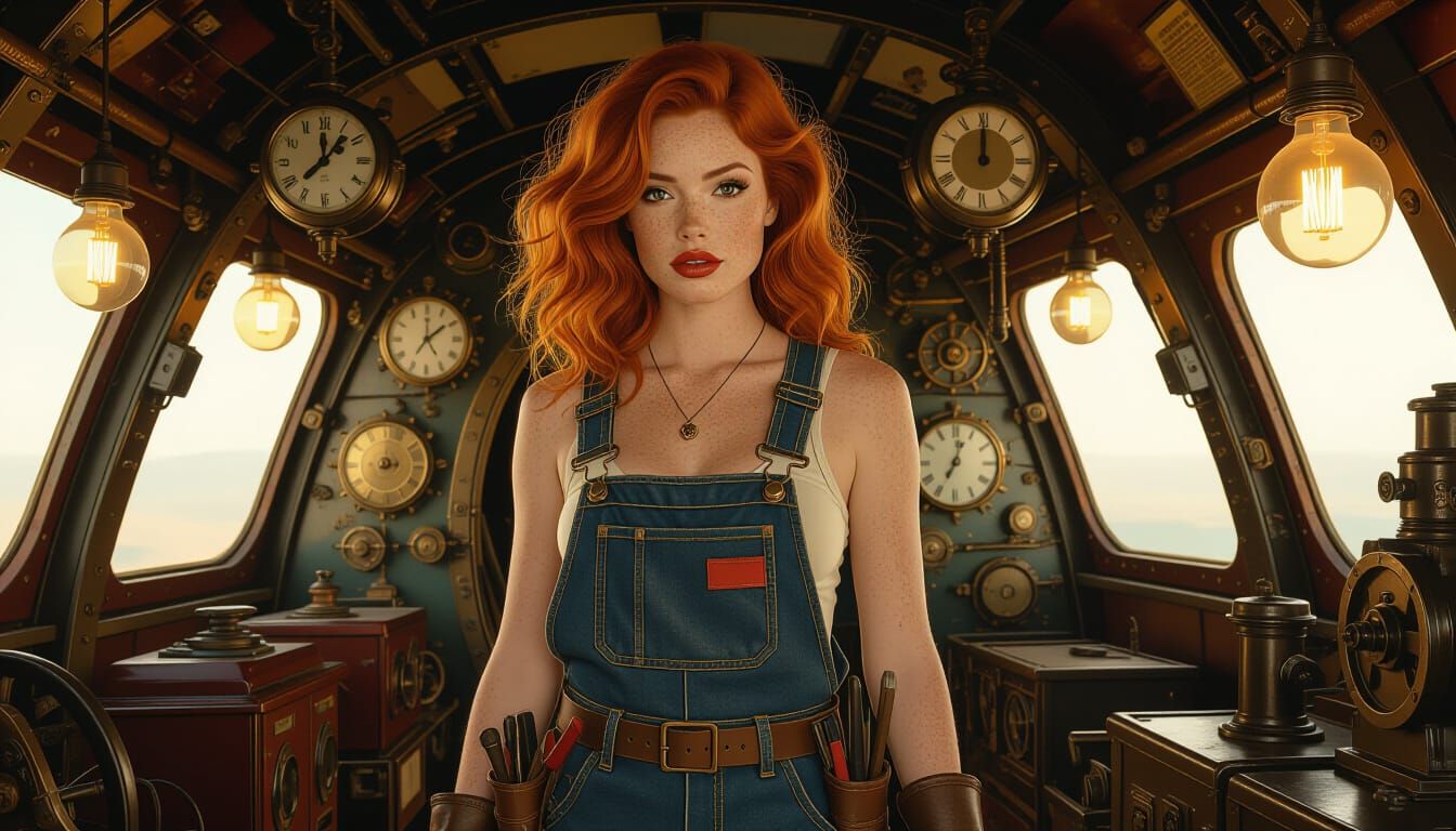 Steampunk Engineer in an Airship, Inspired by Moebius