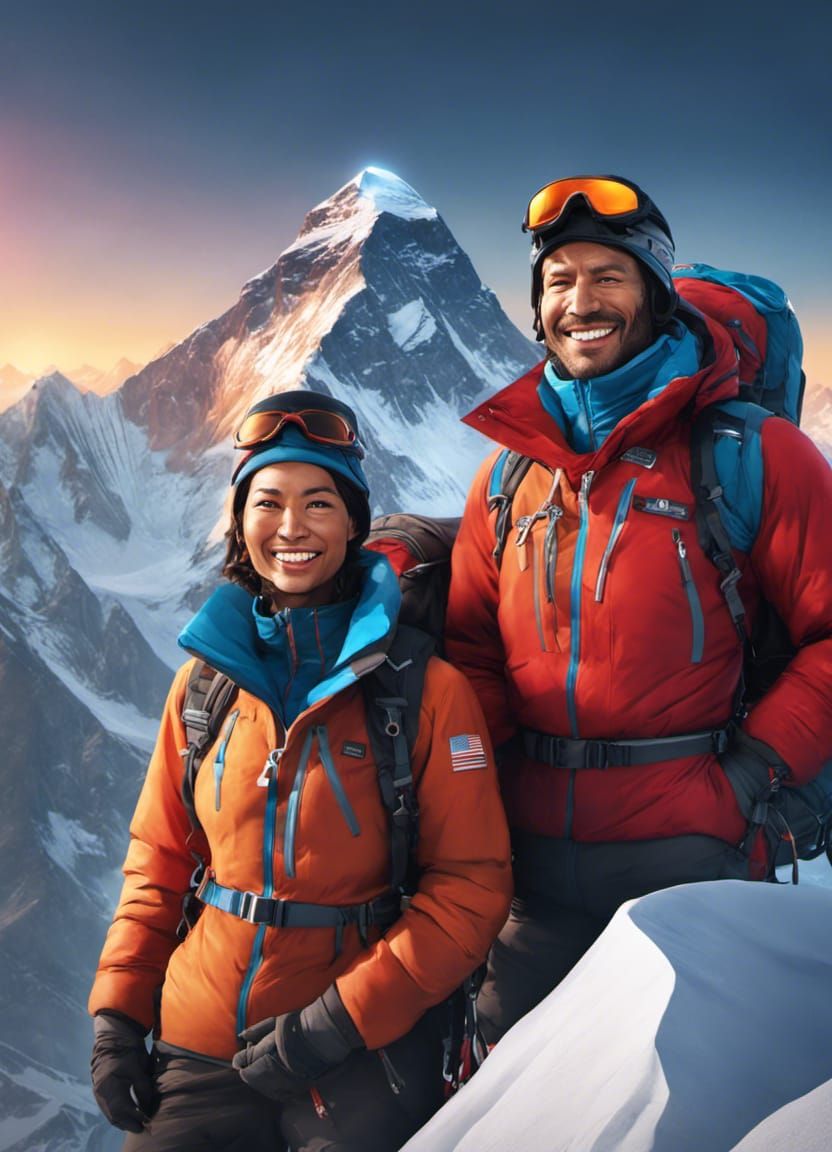 Mount Everest Summit: Climbers in Dynamic Lighting