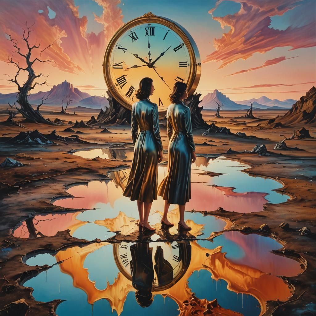 Dreamlike Duality in a Surrealist Oil Painting