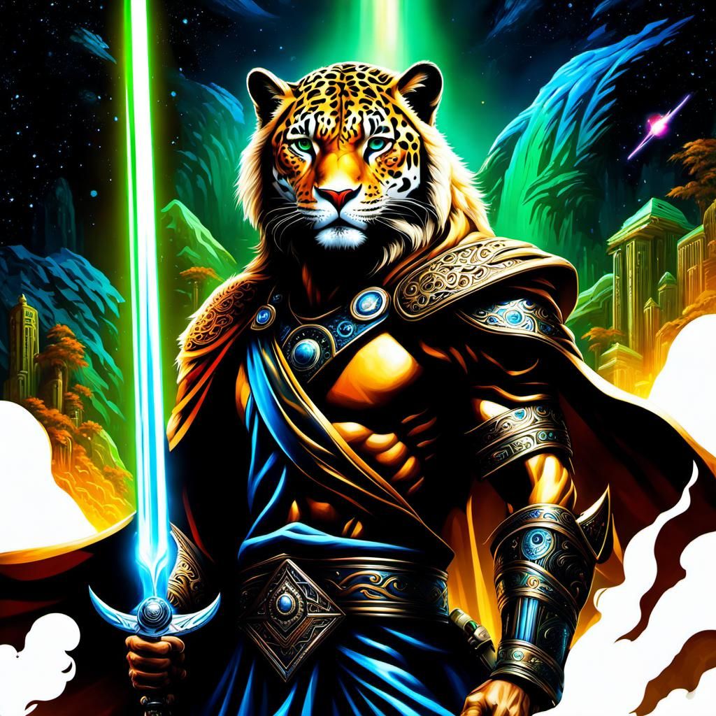 Jedi Jaguar Warrior in Abstract Astral Jungle