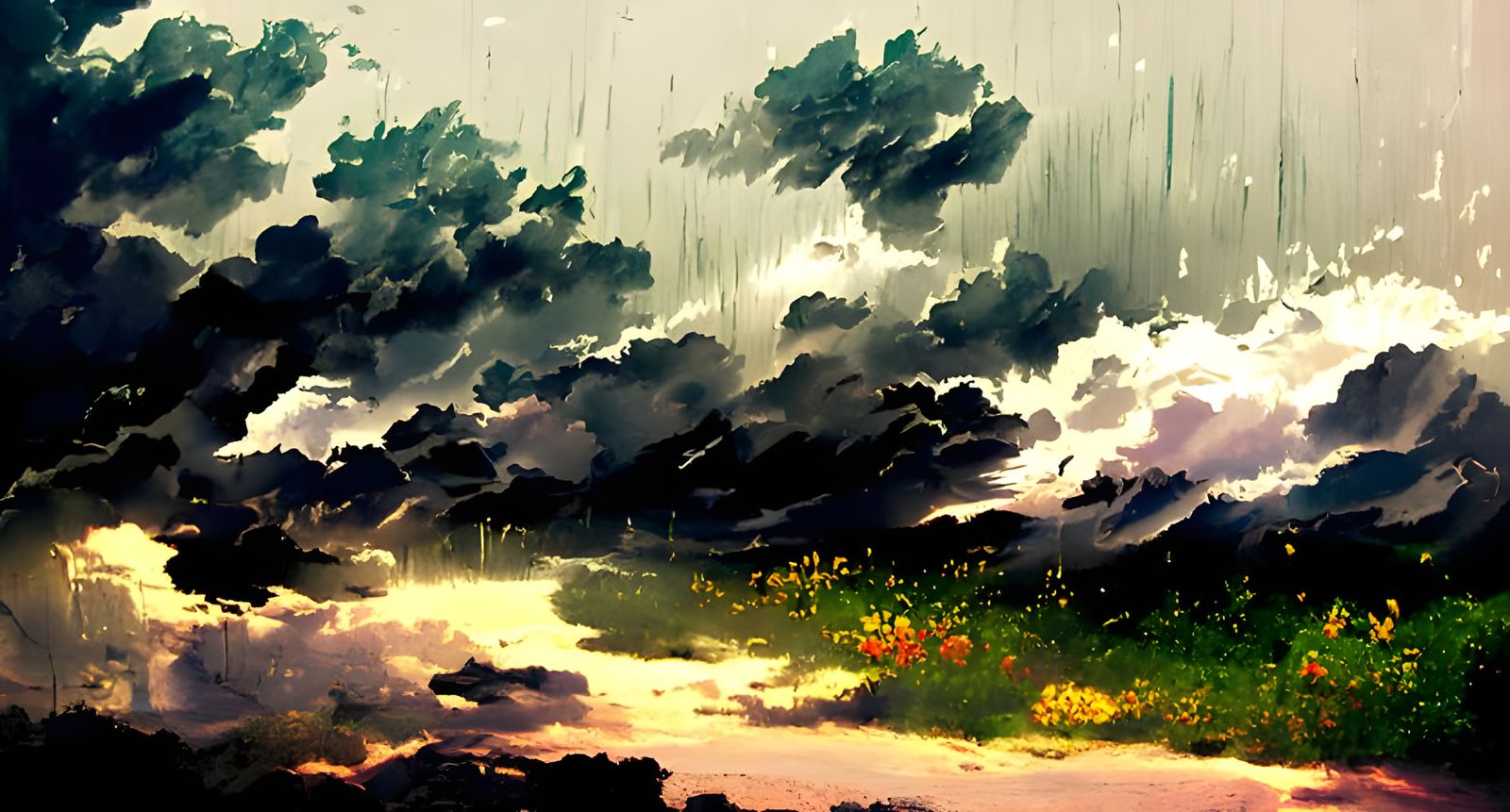 Spring Storm Landscape as Colorful Painting