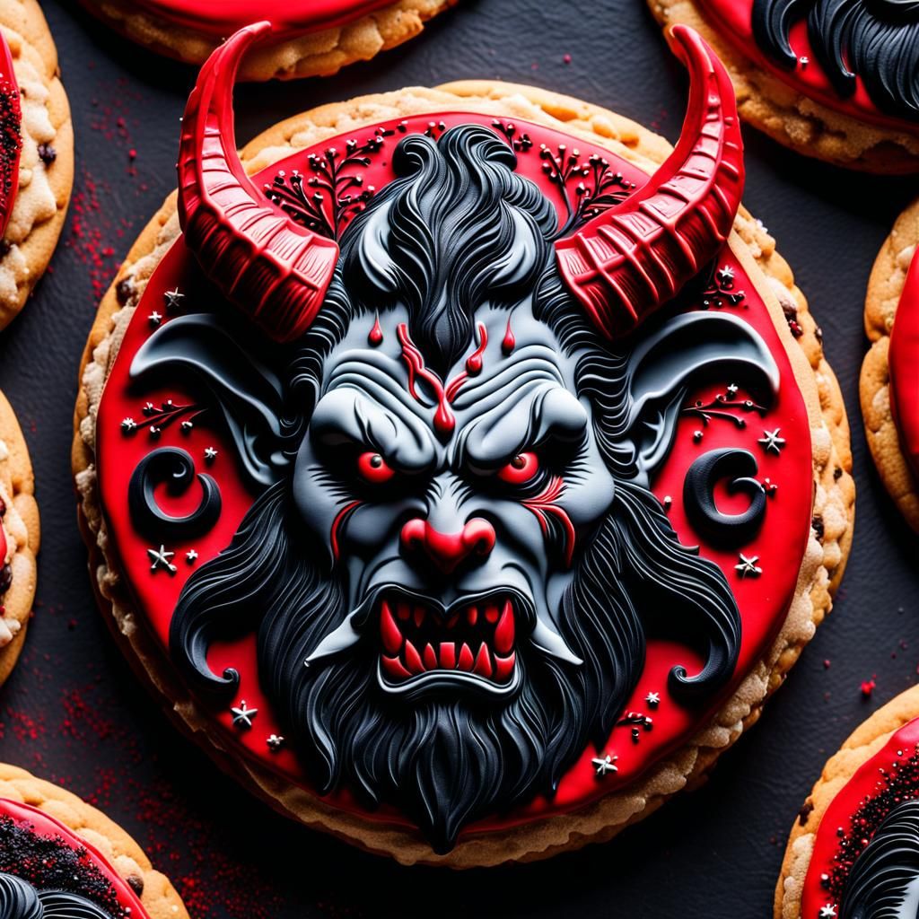 Terrifying Krampus Portrait on Christmas Cookie