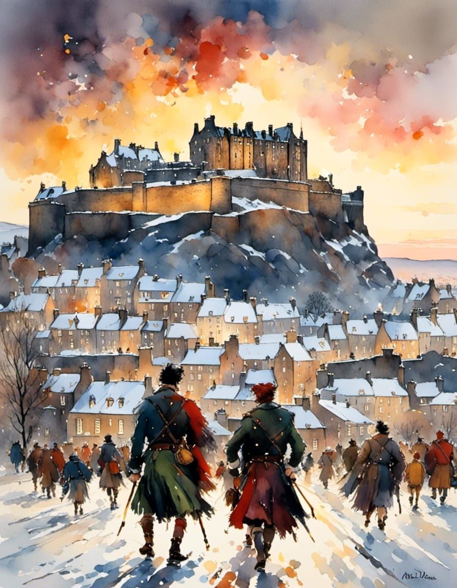 Edinburgh Castle at Sunset in Winter