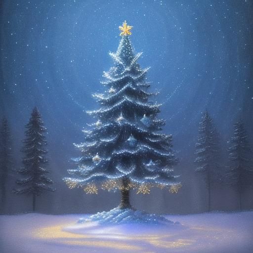Crystalline Christmas Tree in Watercolor Style