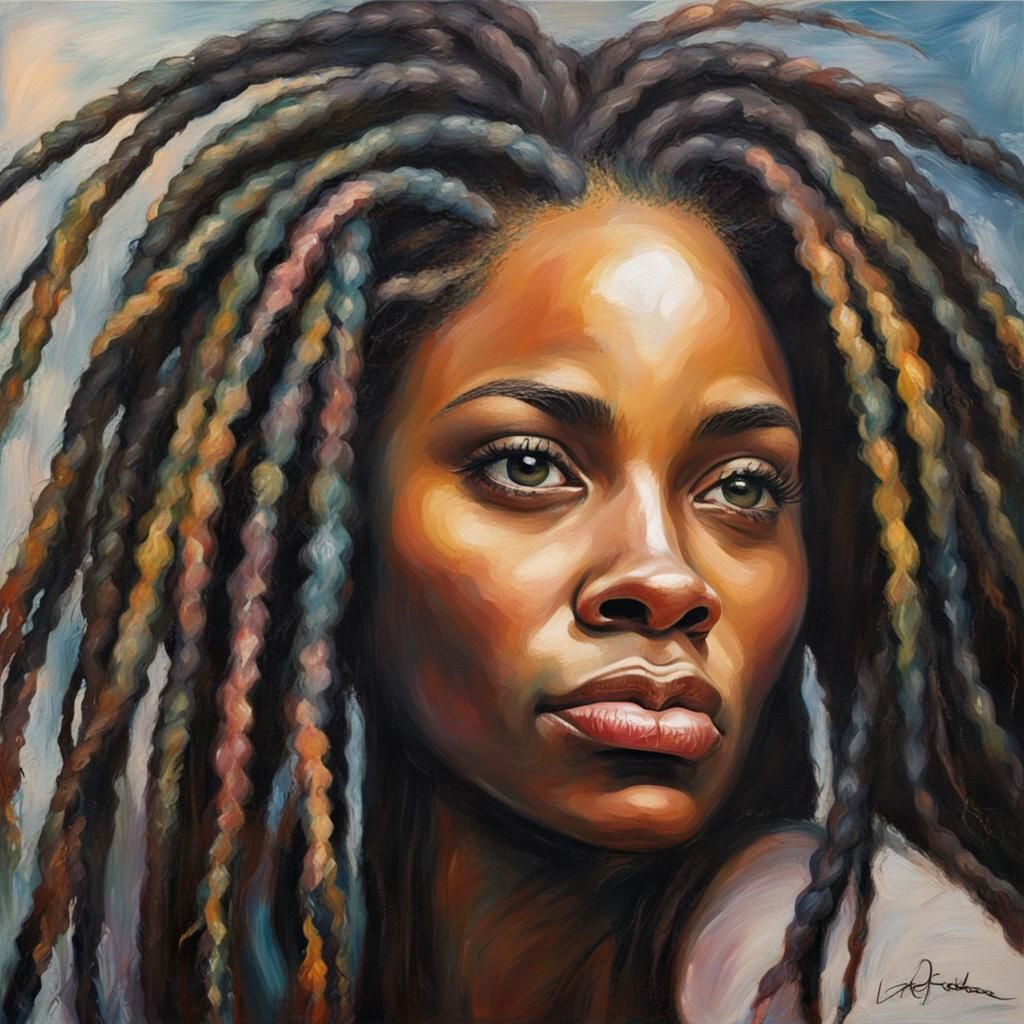Black Woman with Dreadlocks in Impressionist Painting