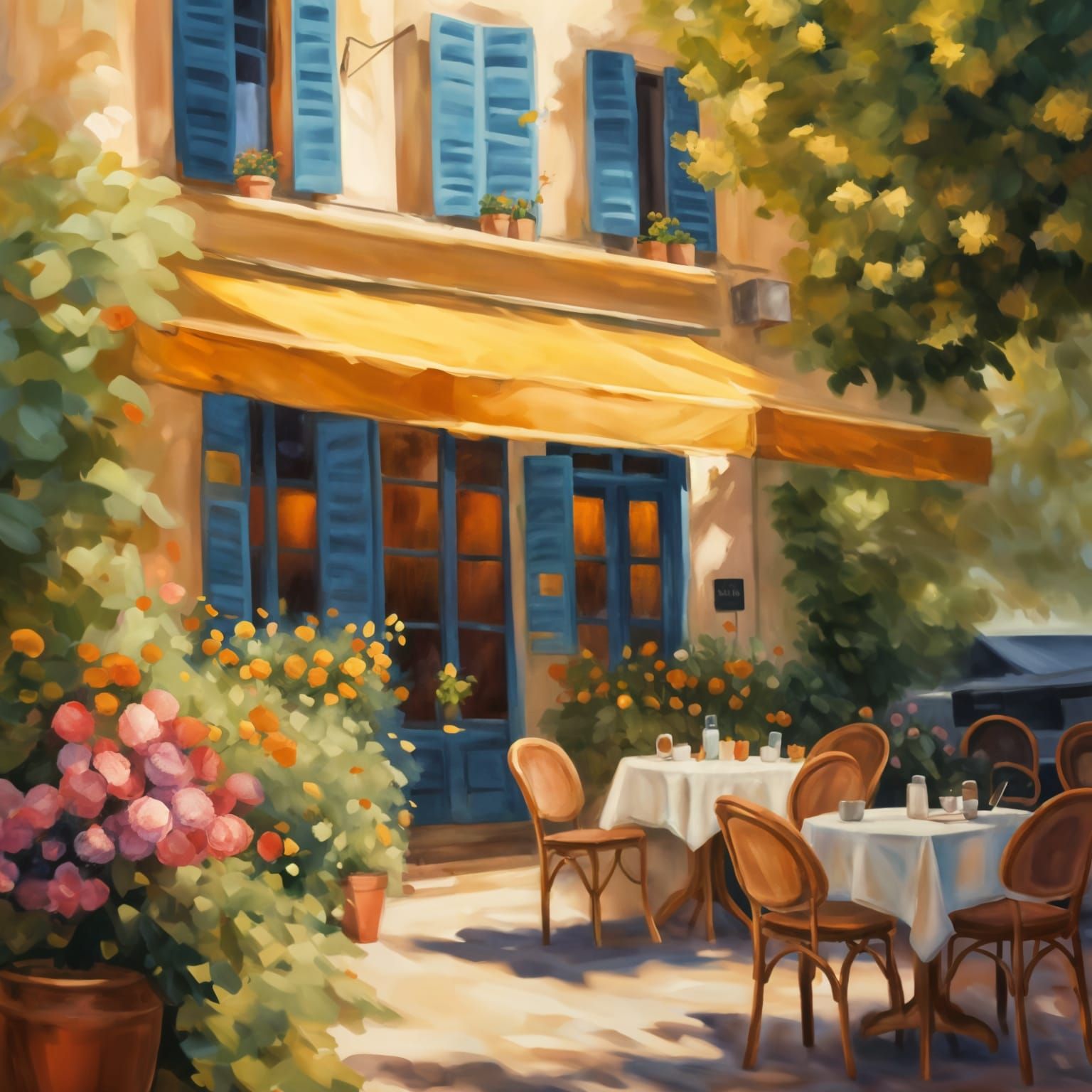 Charming French Cafe in Impressionistic Style