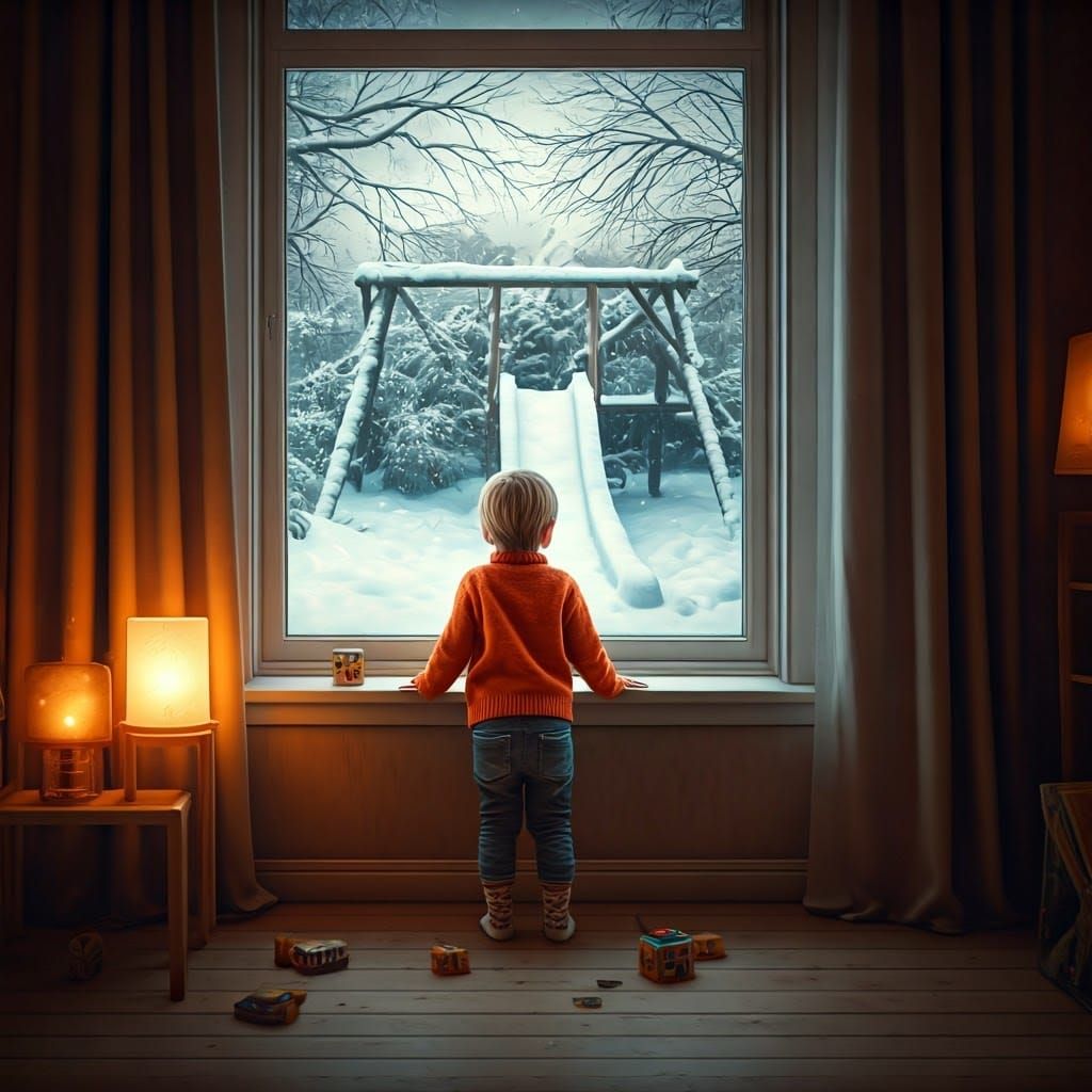 Cozy Interior Gaze: Winter Garden in Matte Painting Style