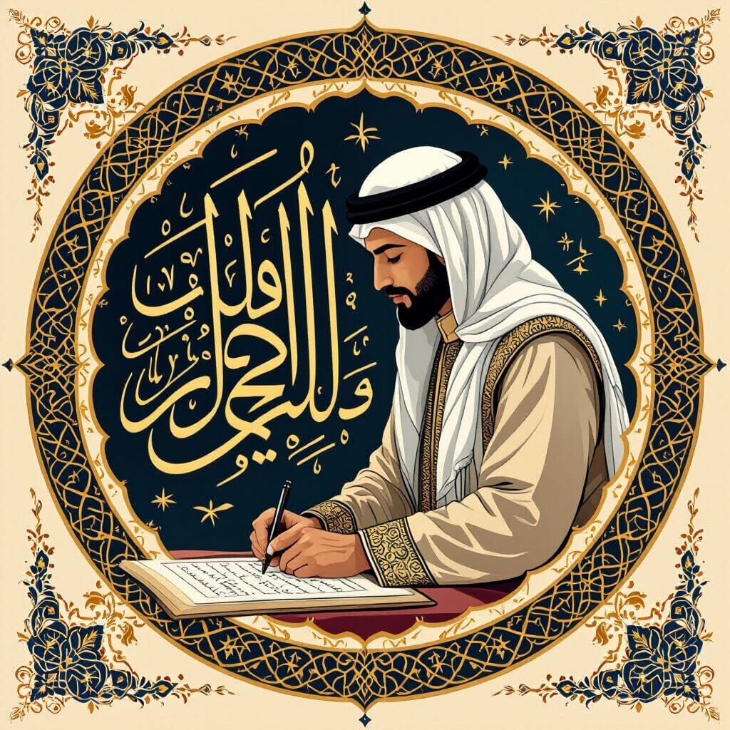Elegant Arabic Calligraphy with Islamic Geometric Patterns