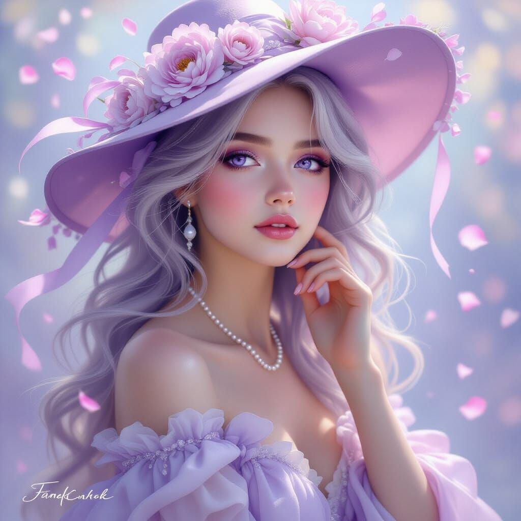 Impressionistic Oil Painting of Serene Woman with Floral Hat