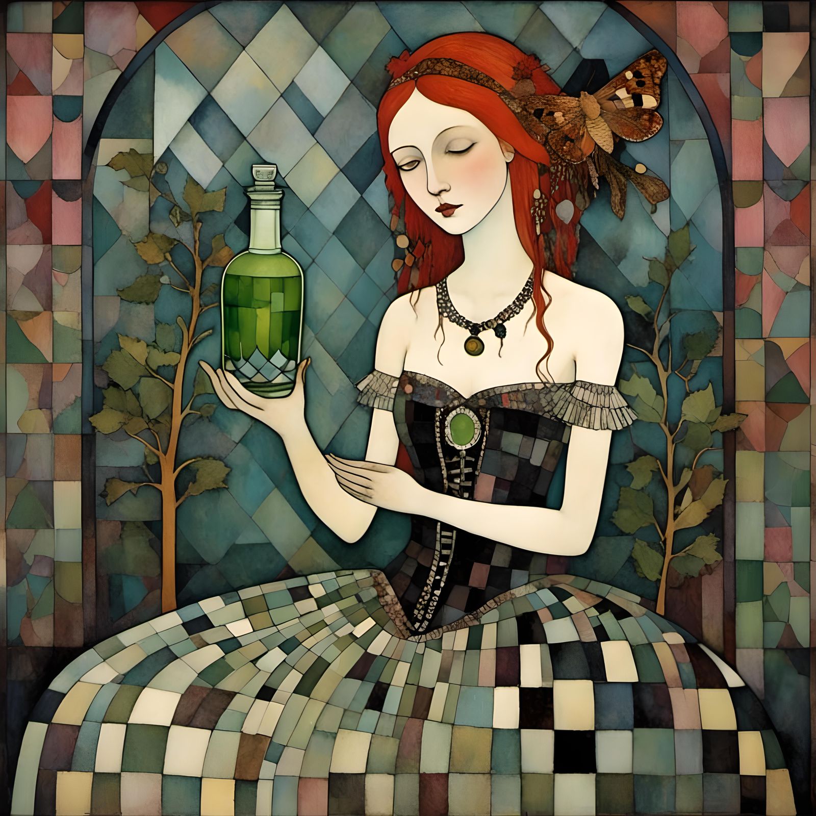 Gothic Girl with Absinthe: A Dark Art Portrait