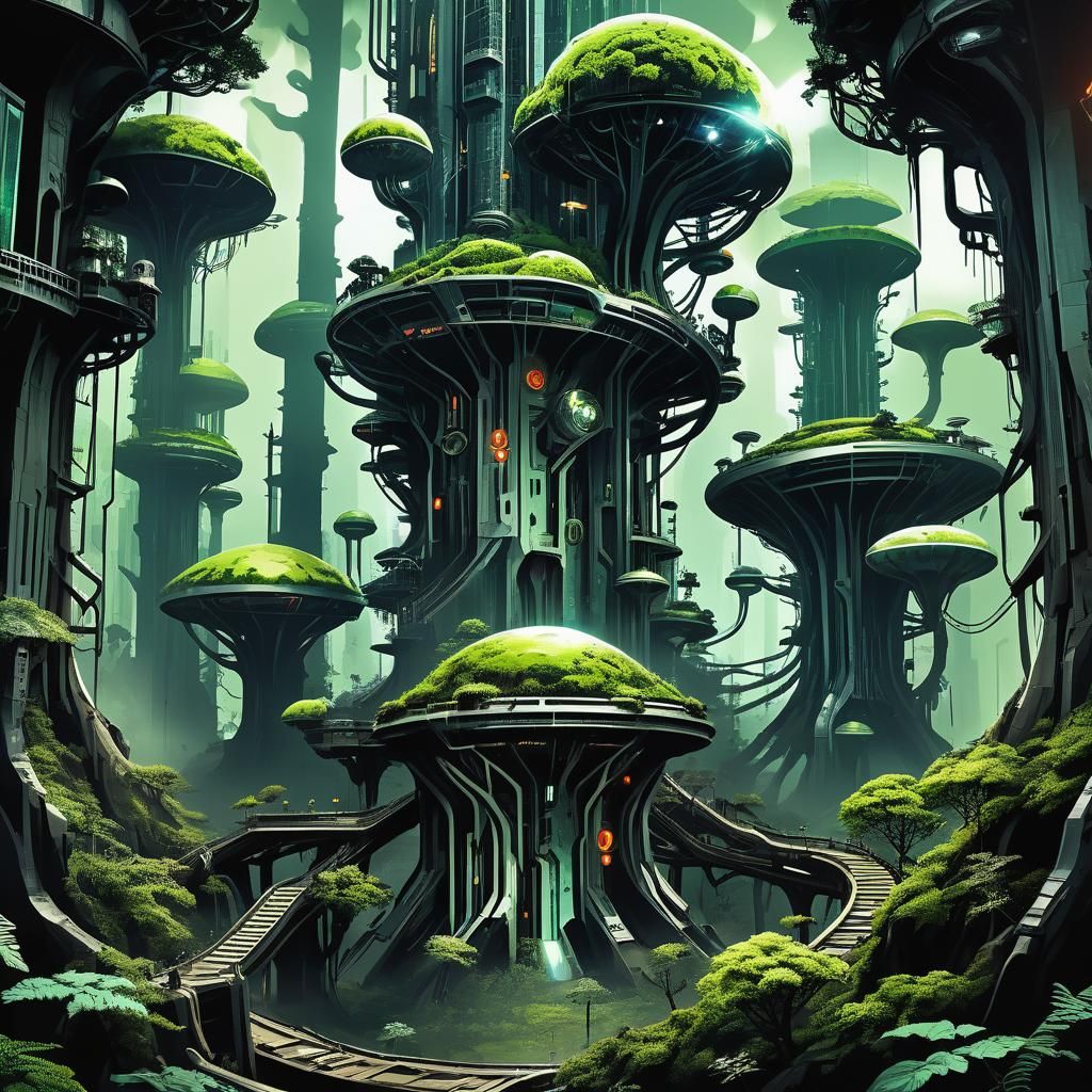 Surreal Teslapunk Arcology Forest