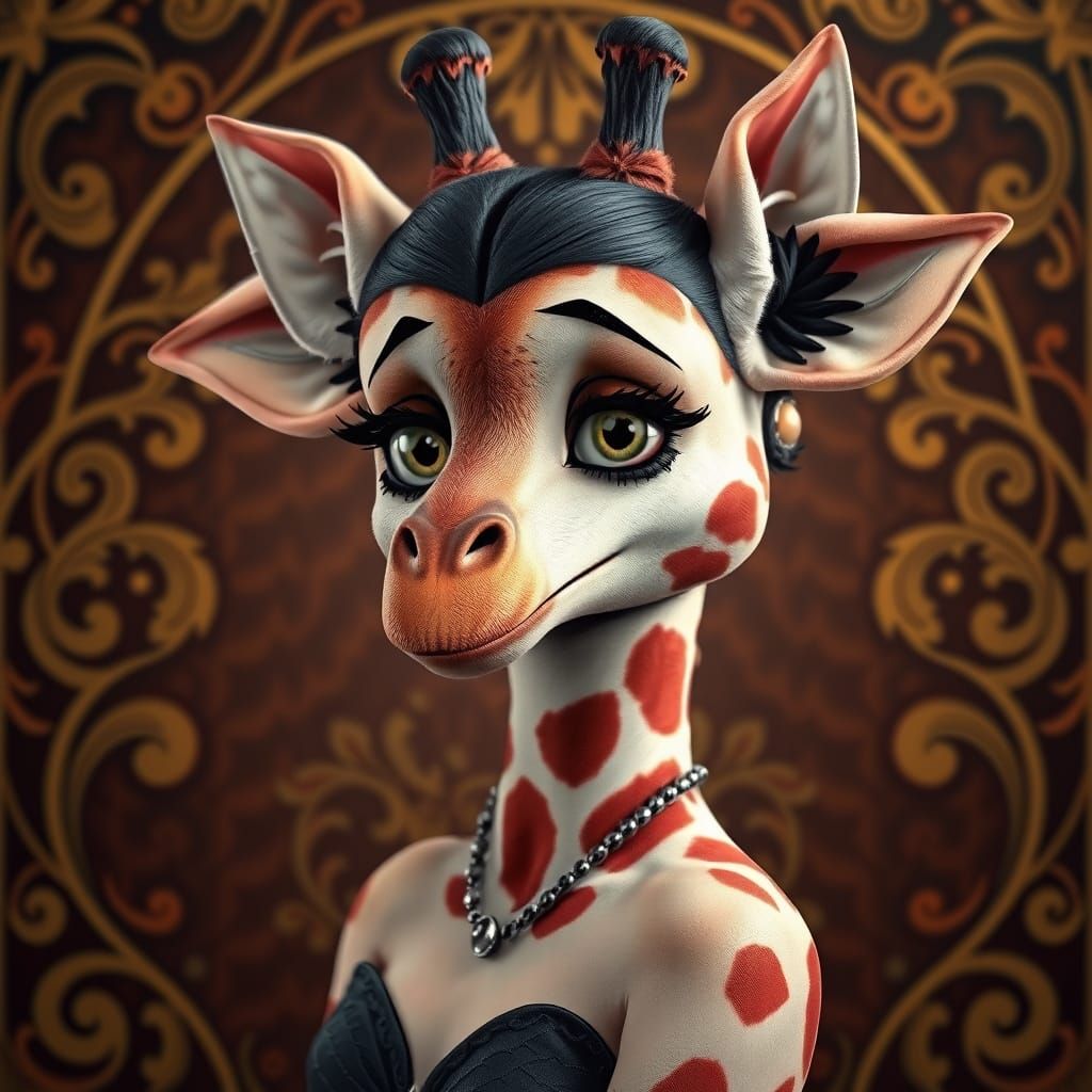 Betty Boop Giraffe-Monkey Siren in Opulent Art Nouveau