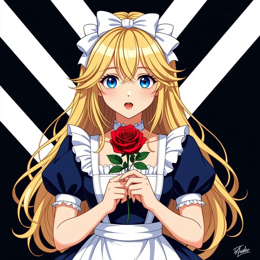 Anime Girl with Rose in Splash Art Style