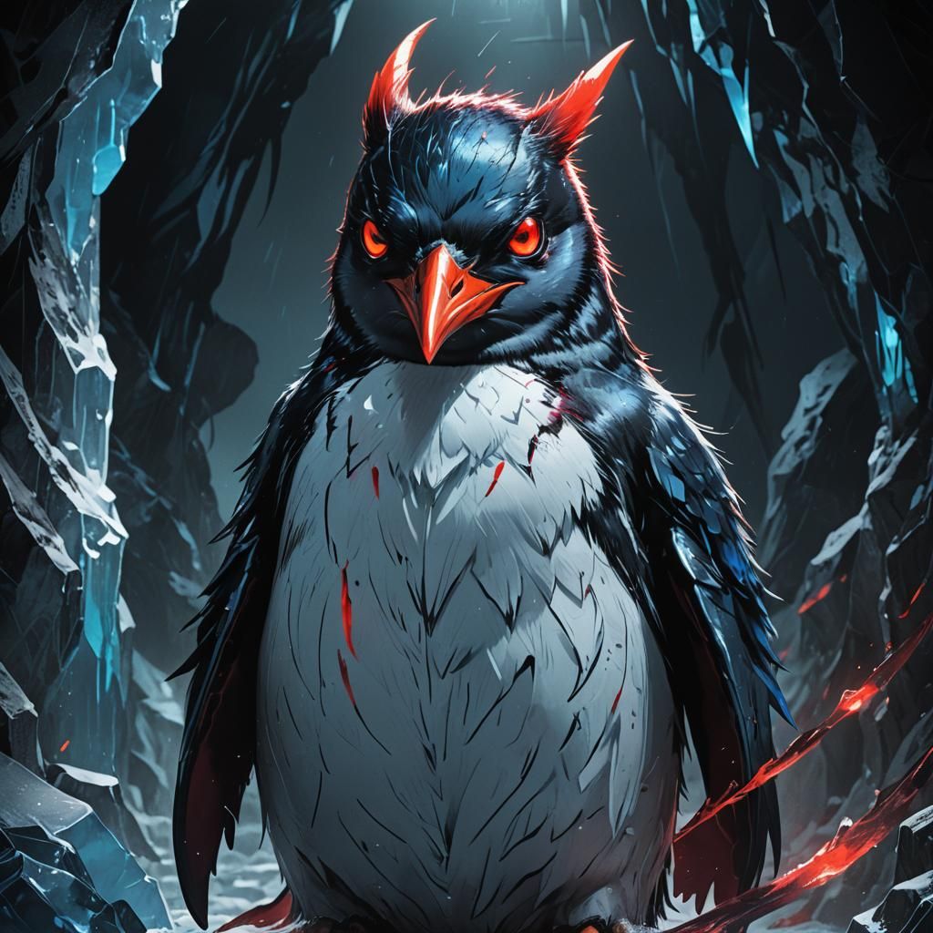 Anime Demon Penguin Portrait in Studio Trigger Style
