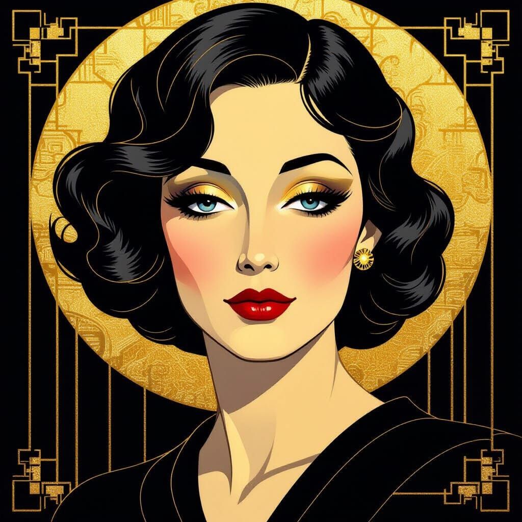 Art Deco Portrait Blends Face and Geometry