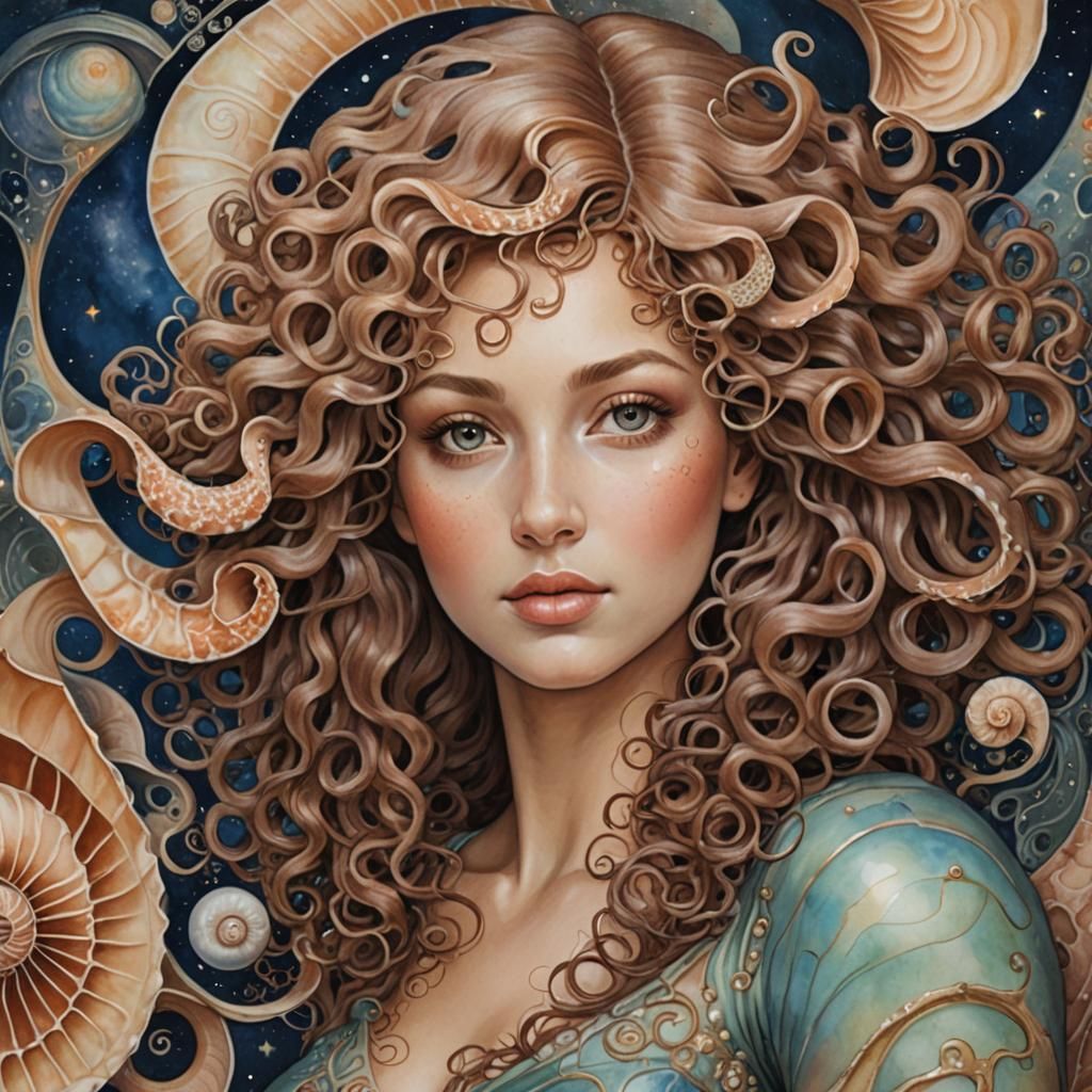 Cosmic Beauty: Woman and Nautilus Shell Fusion
