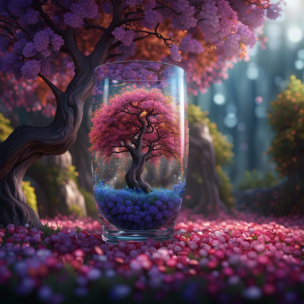 Floral Tree in Glass with Glittering Background