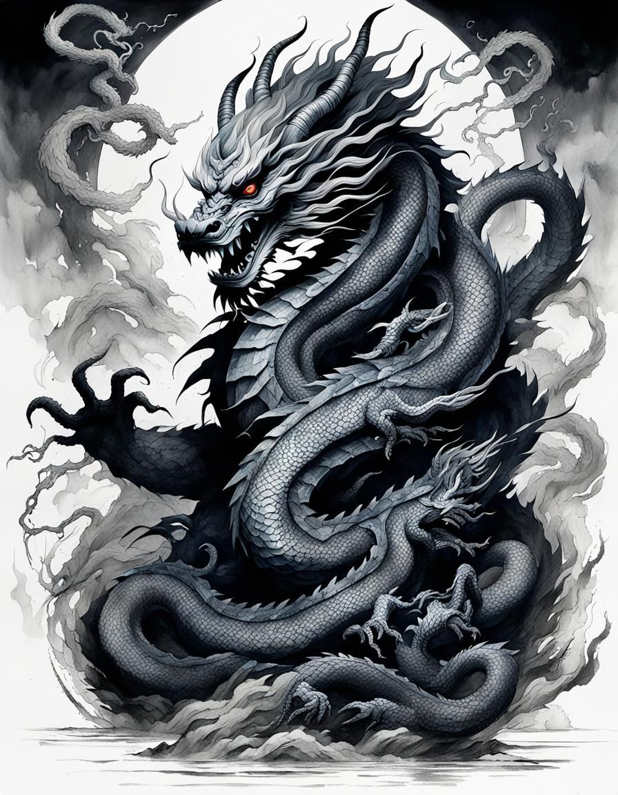 Japanese Dragon God, Yoshitaka Amano Style