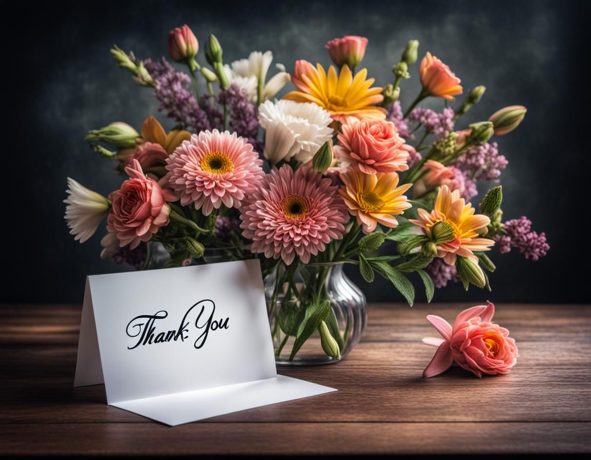 Realistic Flowers and Thank You Card in 8K