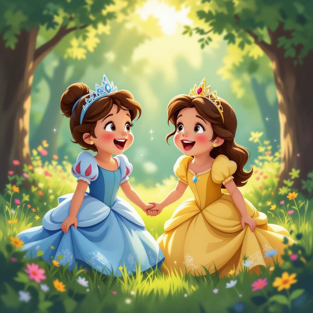 Boys in Princess Gowns Play in Magical Forest