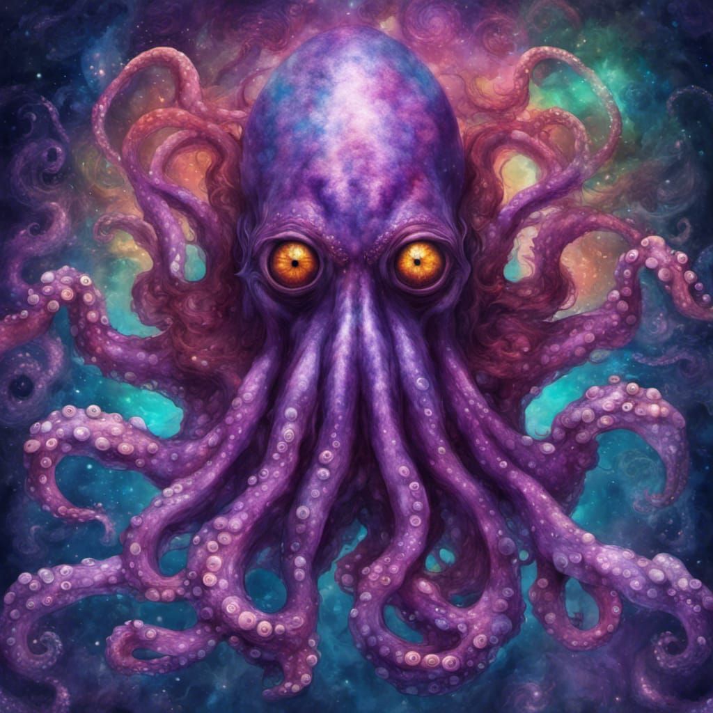 Octopus-Headed Humanoid in Astral Illustration Style