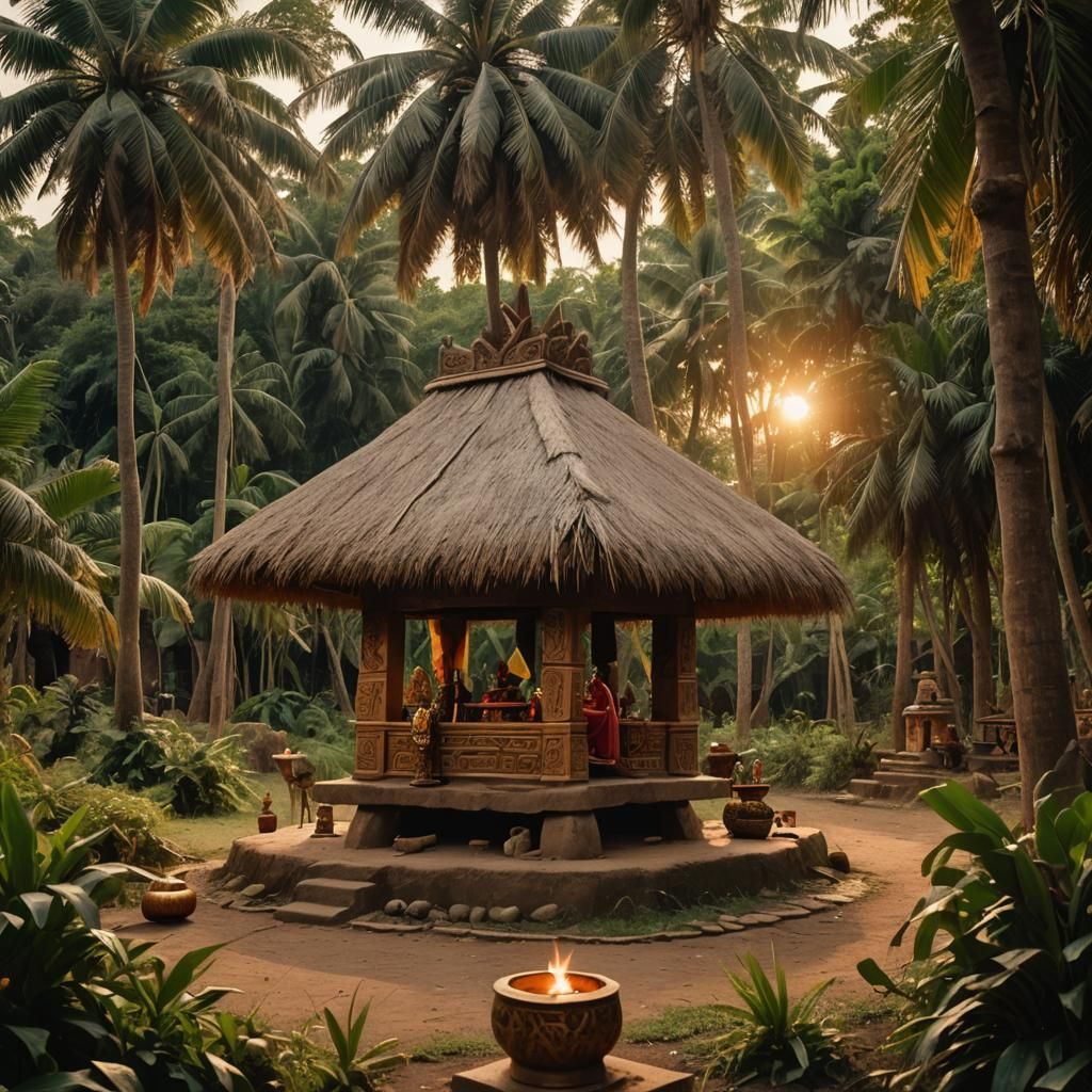 Nigerian Village Shrine with Lush Vegetation, Film Still