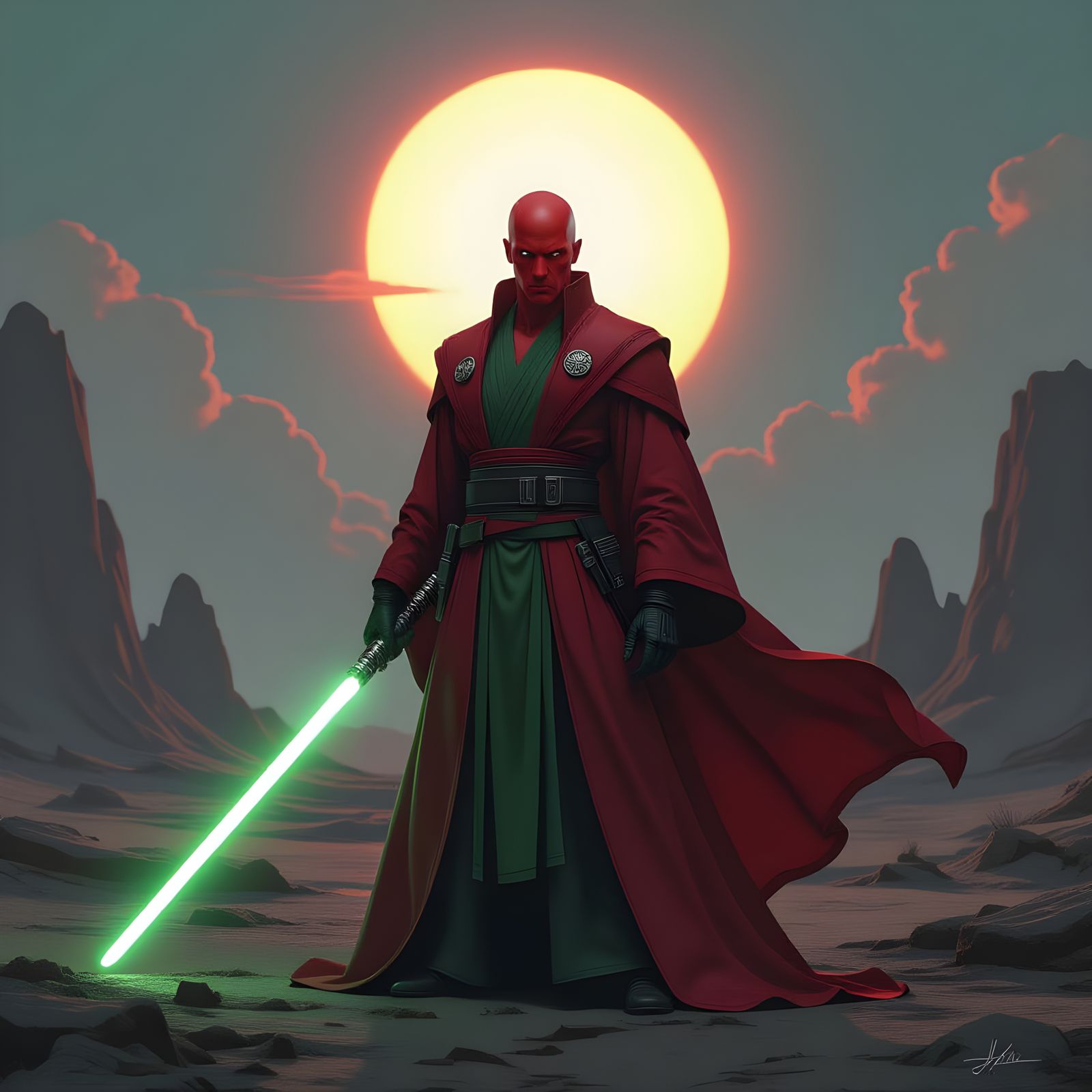 Vision as Jedi Knight with Green Lightsaber