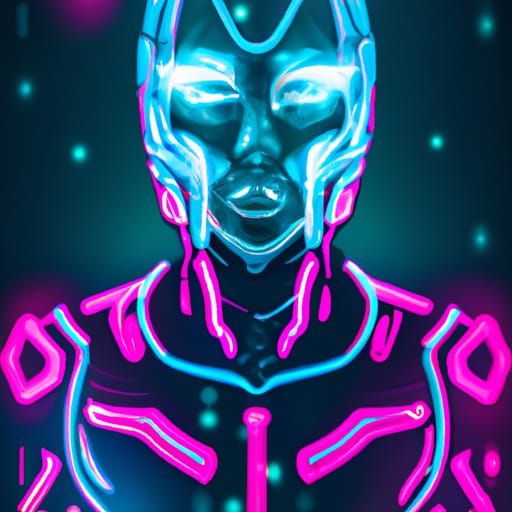 Cyberpunk Cyborg in Neon Cityscape