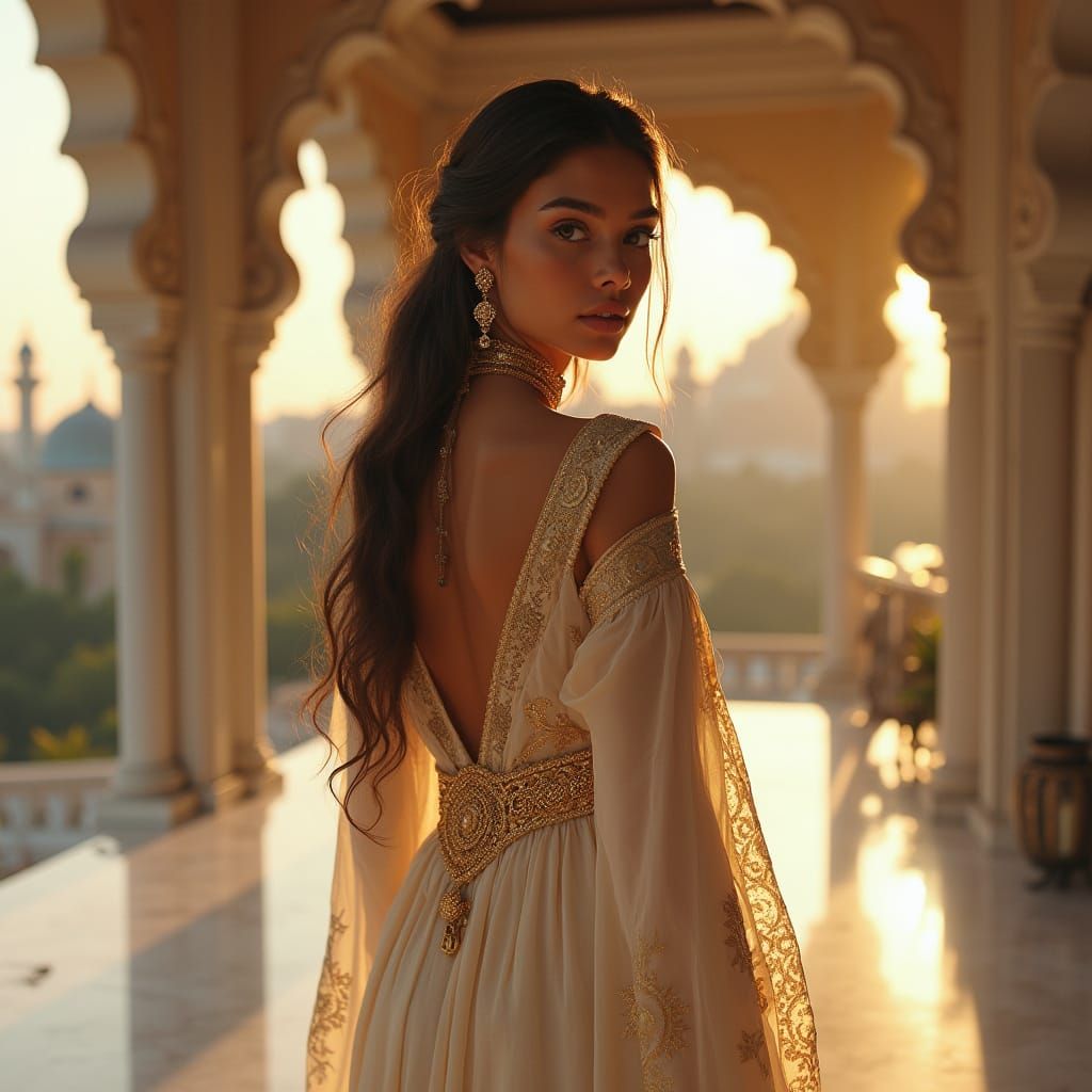 Arab Woman in Silk Gown: Hyperrealistic Digital Art