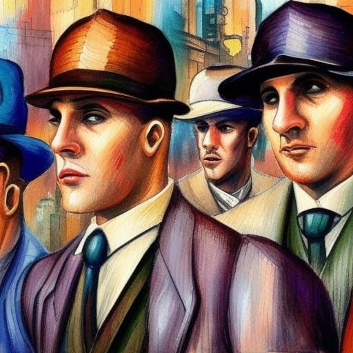 Gangsters in 1920s Chicago: Gouache Impressionist Painting