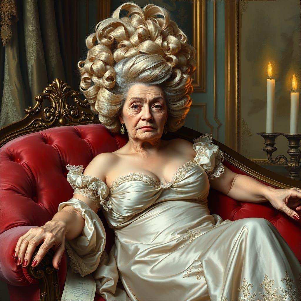 Elegant Courtesan in Lavish Silk Nightgown, Versailles Style