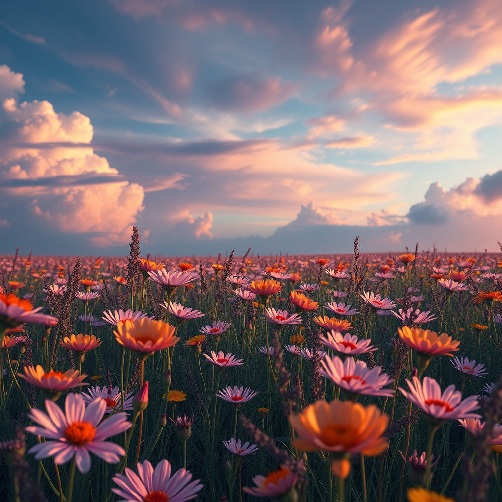 Iridescent Wildflower Field in Fantasy Concept Art Style