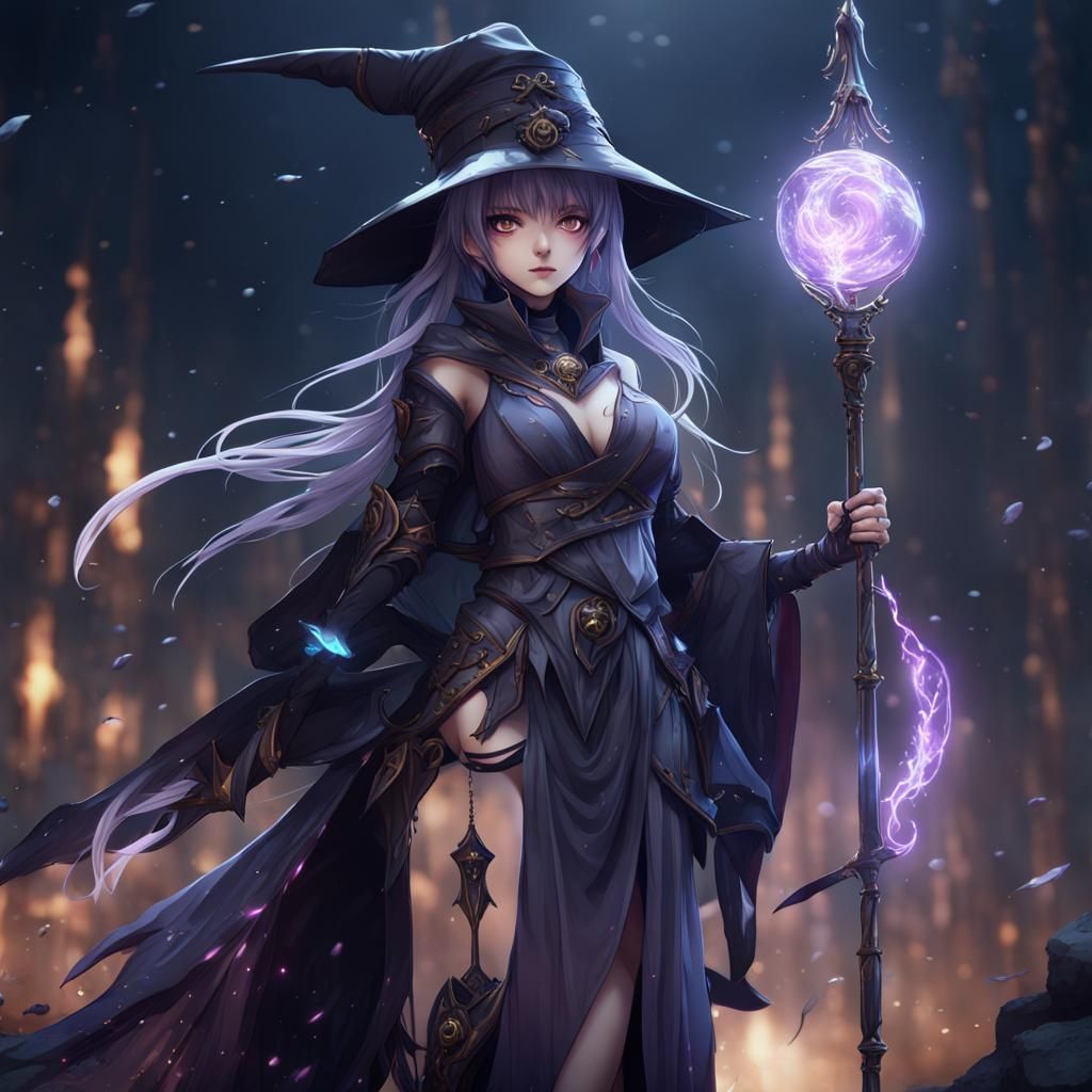 Anime Dark Wizard Girl: Detailed Fantasy Art