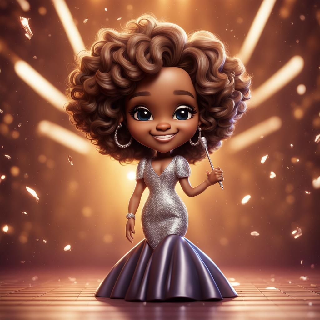 Hyperrealistic Chibi Whitney Houston Digital Art