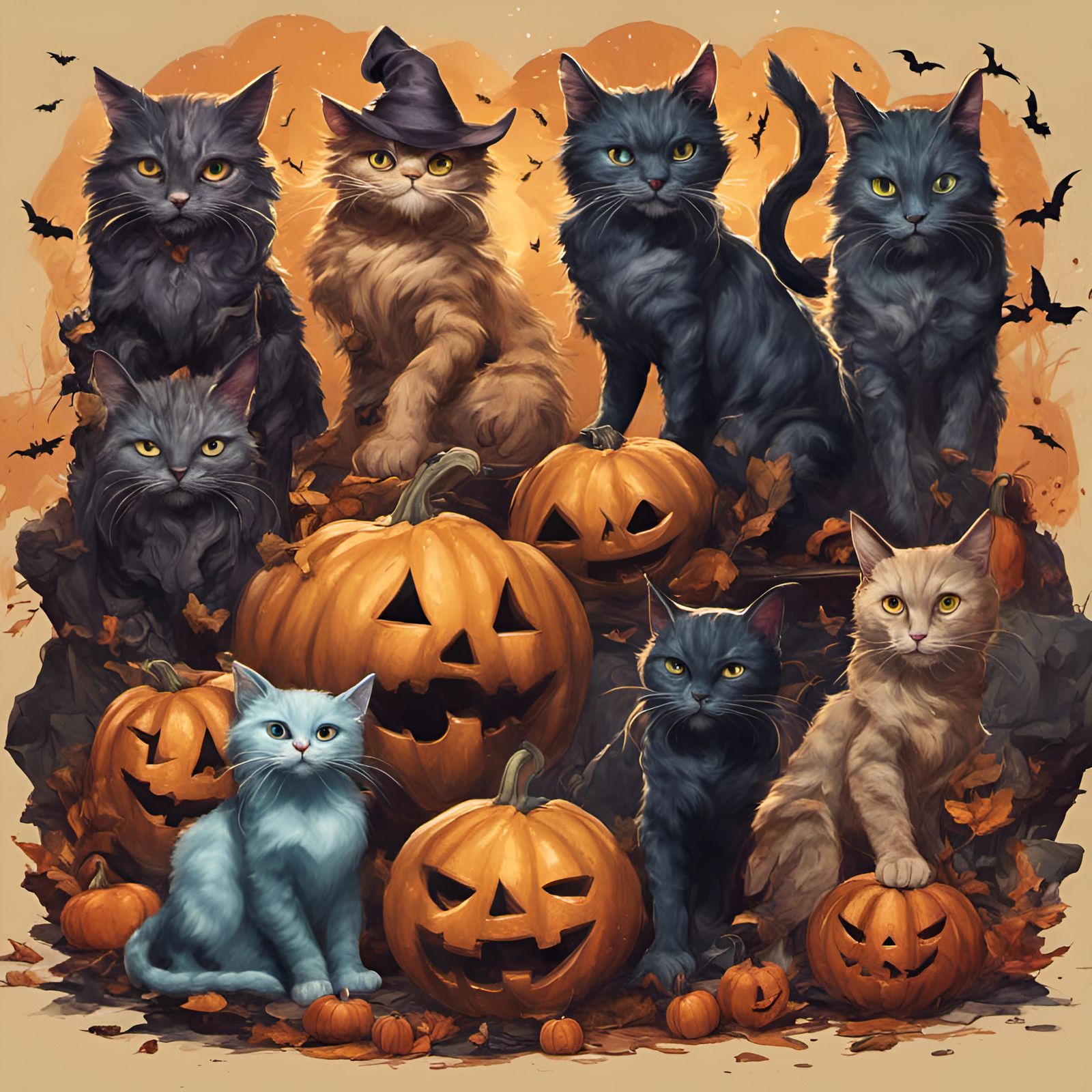 Scary Halloween Cats Digital Art