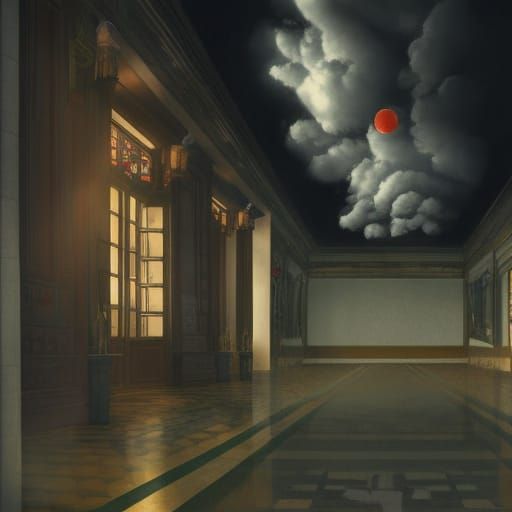 Staircase to Cloudy Sky: Detailed Digital Art