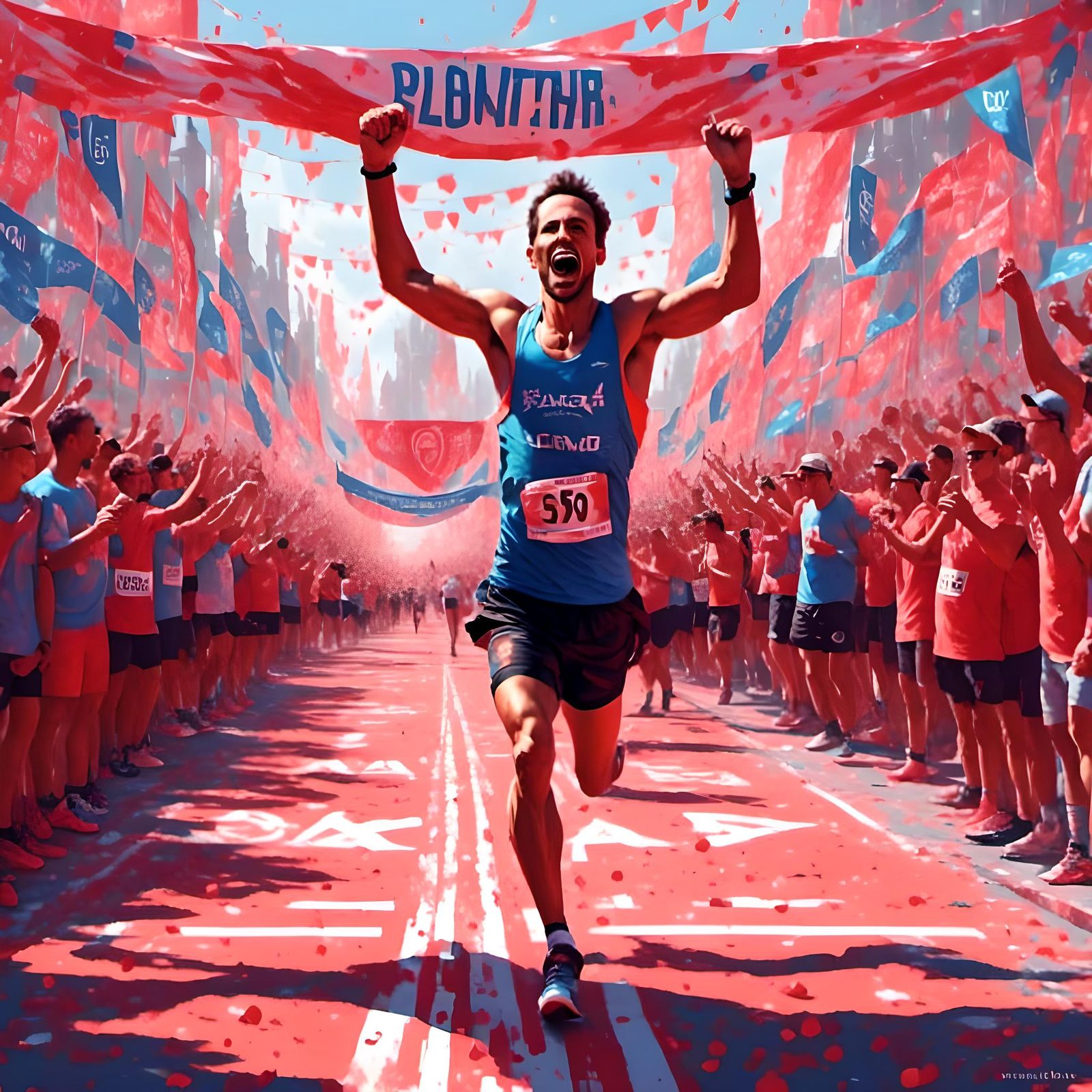 Marathon Runner Crossing Finish Line: Digital Painting