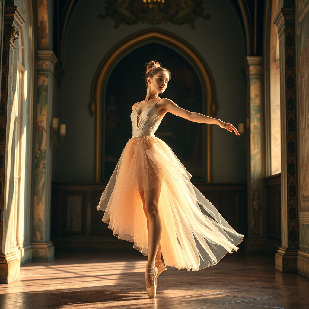 Elegant Ballerina in Old Castle: Fine Art Illustration