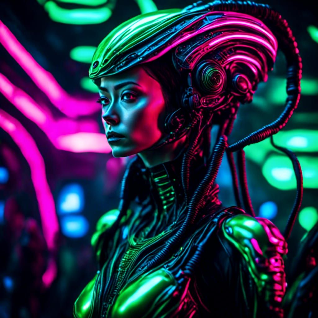 Alien Girl with Glowing Eyes in Neonpunk Style